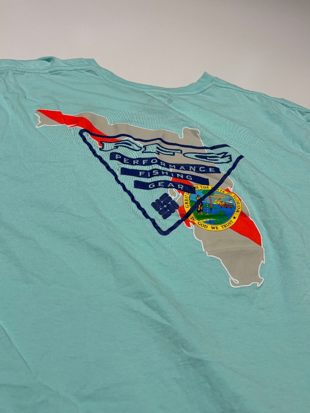 Mens Teal Columbia PFG Florida Flag Fishing Shirt Size XXL
